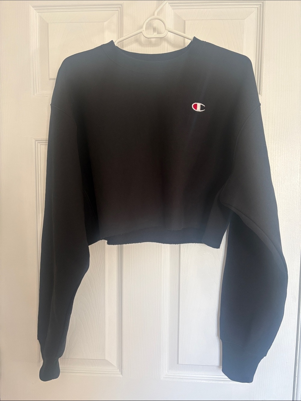 Champion Reverse Weave Black Cropped Crewneck Sweatshirt - Medium